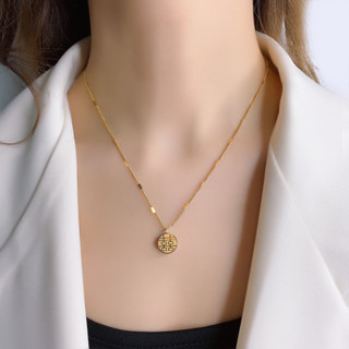 Ht Retro Cảm Giác Cao Cấp Vàng 18K Thép Titan Fuxi Mặt Dây Chuyền Vòng Cổ Nữ ins Hợp Thời Trang Thép Không Gỉ Xương Đòn Dây Chuyền