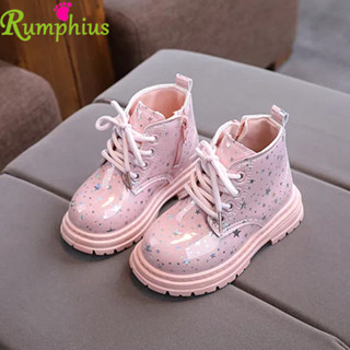 Rumphius Tất Cả Trận Đấu Phối Ren Sáng Chế Da Ngắn Martin Giày Bốt Cho Bé Gái Màu Trơn Dây Kéo Thoải Mái Giày Trẻ Em Size 21-30