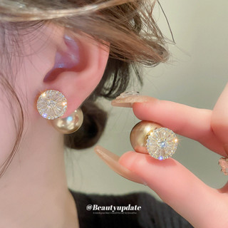  Vàng thật mạ bạc kim bạc ngọc trai Zircon một bông tai cao cấp hai đeo 