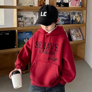  20-60kg Áo Nỉ Hoodie có cả phiên bản lót lông họa tiết đơn giản phong cách Hàn Quốc Dành cho bé trai 