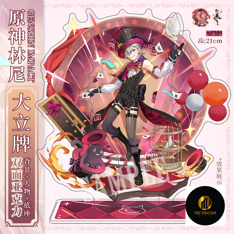 Móc Khoá, Mô Hình Standee Nhân Vật Genshin Impact Lyney Rosaria Shenhe Trang Trí Bàn Học, Làm Việc