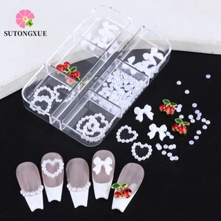 Sutongxue Nơ Trang Trí Móng Tay Anh Đào, Nơ Trái Tim Tình Yêu Nơ Phụ Kiện Móng Tay Anh Đào, Đồ Trang Trí Làm Móng Tay DIY Quyến Rũ 3D Móng Tay Nghệ Thuật Khoan Nơ Anh Đào Móng Tay Kim Cương Giả