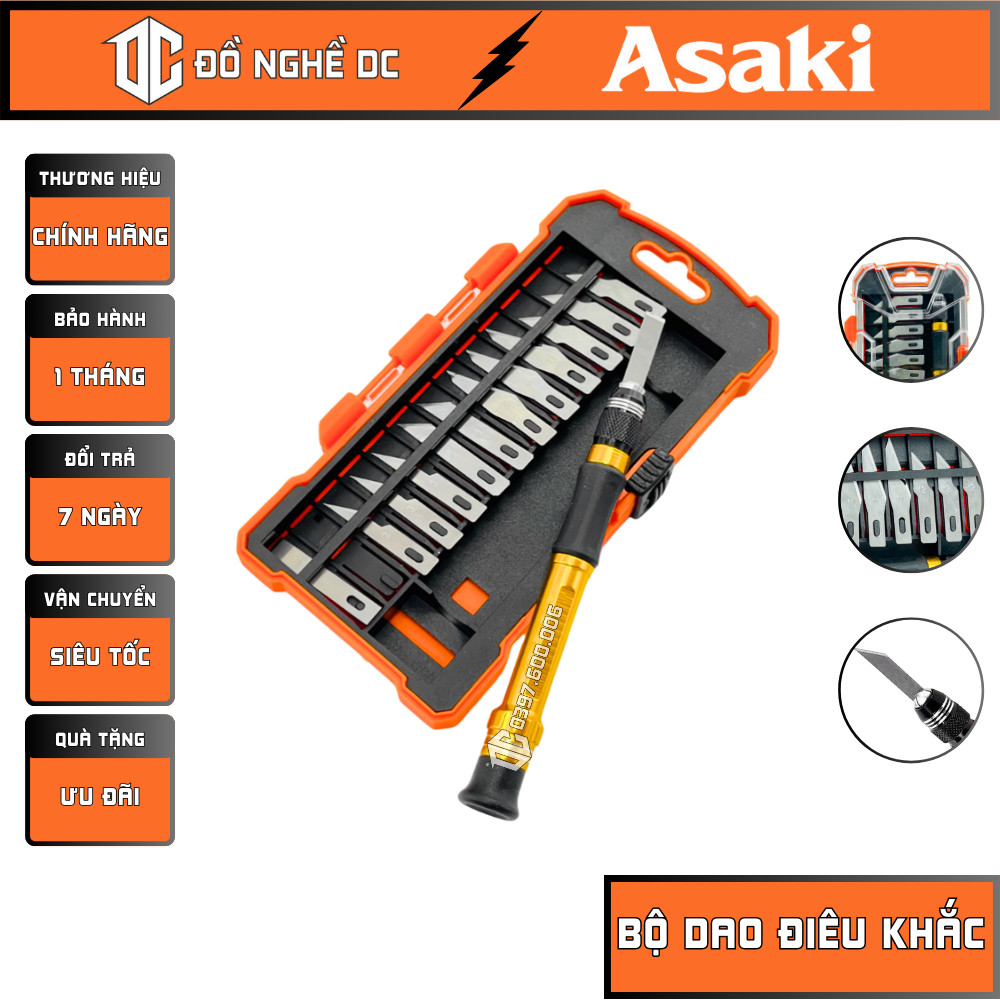 Bộ Dao Điêu Khắc, Dao Tỉa Rau Củ Quả, Dao Chạm Trổ 14 Chi Tiết AK-3961 Asaki Japan STD dùng điêu khắ