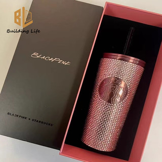  Starbucks Cup × Blackpink Đồng thương hiệu Hộp quà tặng giới hạn Kim cương Thép không gỉ 304 Cốc giữ nhiệt Ống hút Cốc cà phê giữ lạnh Dung tích lớn 473ml 