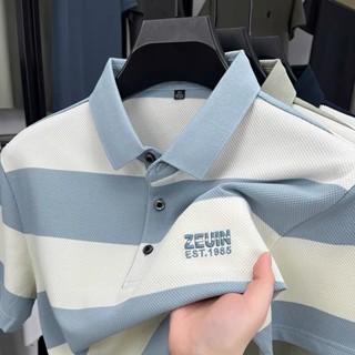 Áo Polo sọc cao cấp thông thường dành cho nam mùa hè Phong cách mới Áo sơ mi ngắn tay thời trang