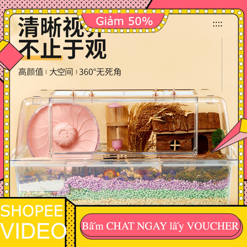 (Lồng Hamster 60cm mica 50%) Biệt Thự Siêu Lớn Hamster Luding Gà Nuôi