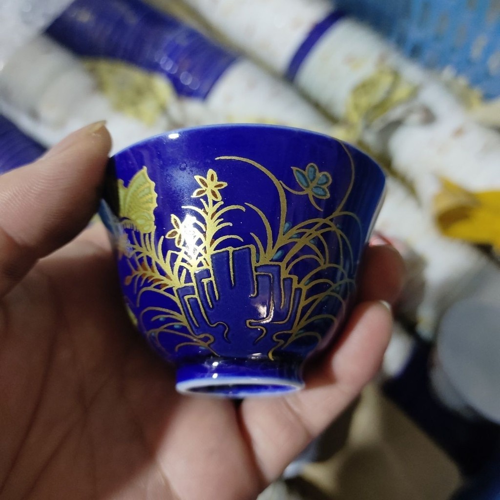 Cốc Sanqiu Daming Chenghua mạ vàng kiểu dáng cung điện Doucai, cốc trà cổ điển sưu tầm