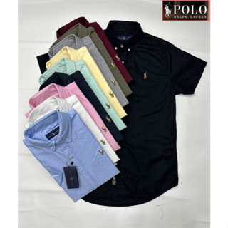 Ralph Lauren Polo Áo Sơ Mi Nam Tay Ngắn Mỹ Áo Sơ Mi Thêu logo Nam Ngắn Tay Áo Sơ Mi Oxford Quay Áo Sơ Mi 