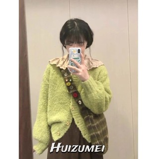 HUIZUMEI Áo len dệt kim bơ xanh dành cho nữ