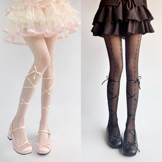Ngọt Ngào Gothic Milky Trắng Quần Ren Jacquard Ba Lê Phong Cách Đen Vớ Nữ Mỏng Đáy Tất Chống Rỉ