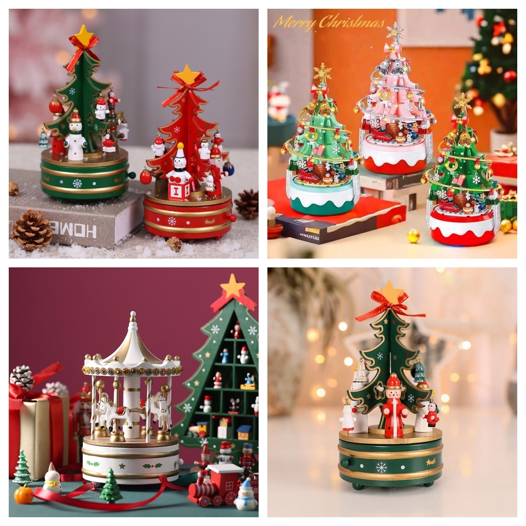 Xmas Series Hộp Nhạc Xoay Hộp Nhạc Lãng Mạn Giáng Sinh Carousel Trang Trí Bánh Sinh Nhật