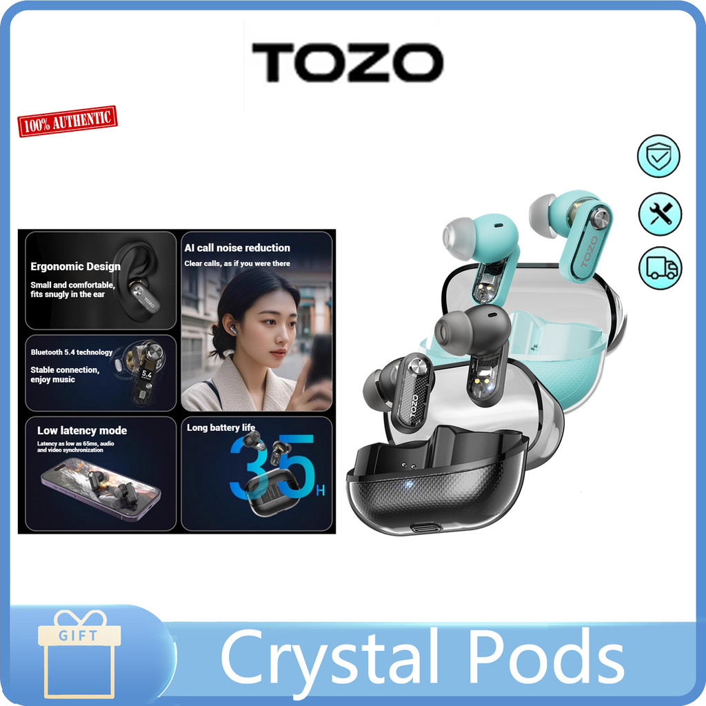 TOZO Crystal Pods Wireless Bluetooth headphones In-ear Active noise-cancelling Transparent Capsule B