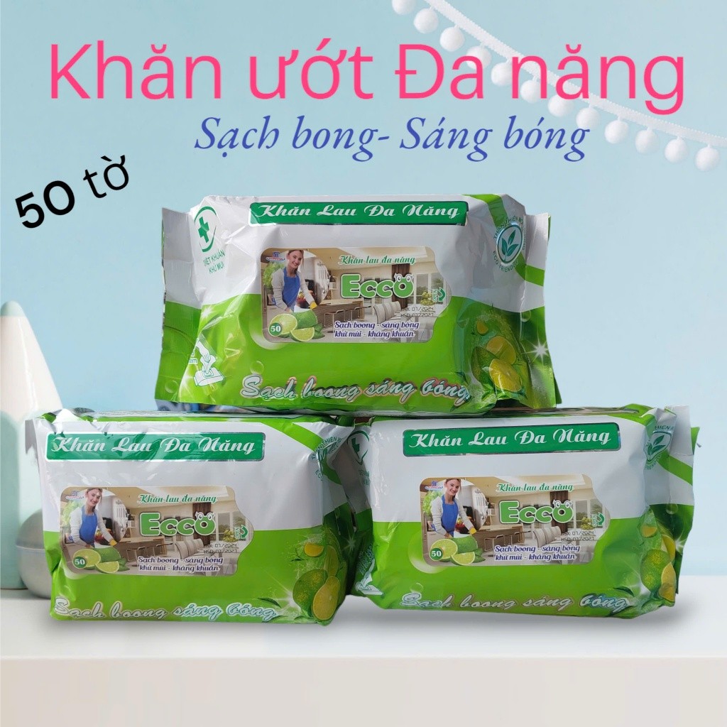 Thùng 10 gói khăn ướt đa năng ECCO 50 tờ gói,khăn lau bếp ECCO - sạch bóng khử mùi kháng khuẩn