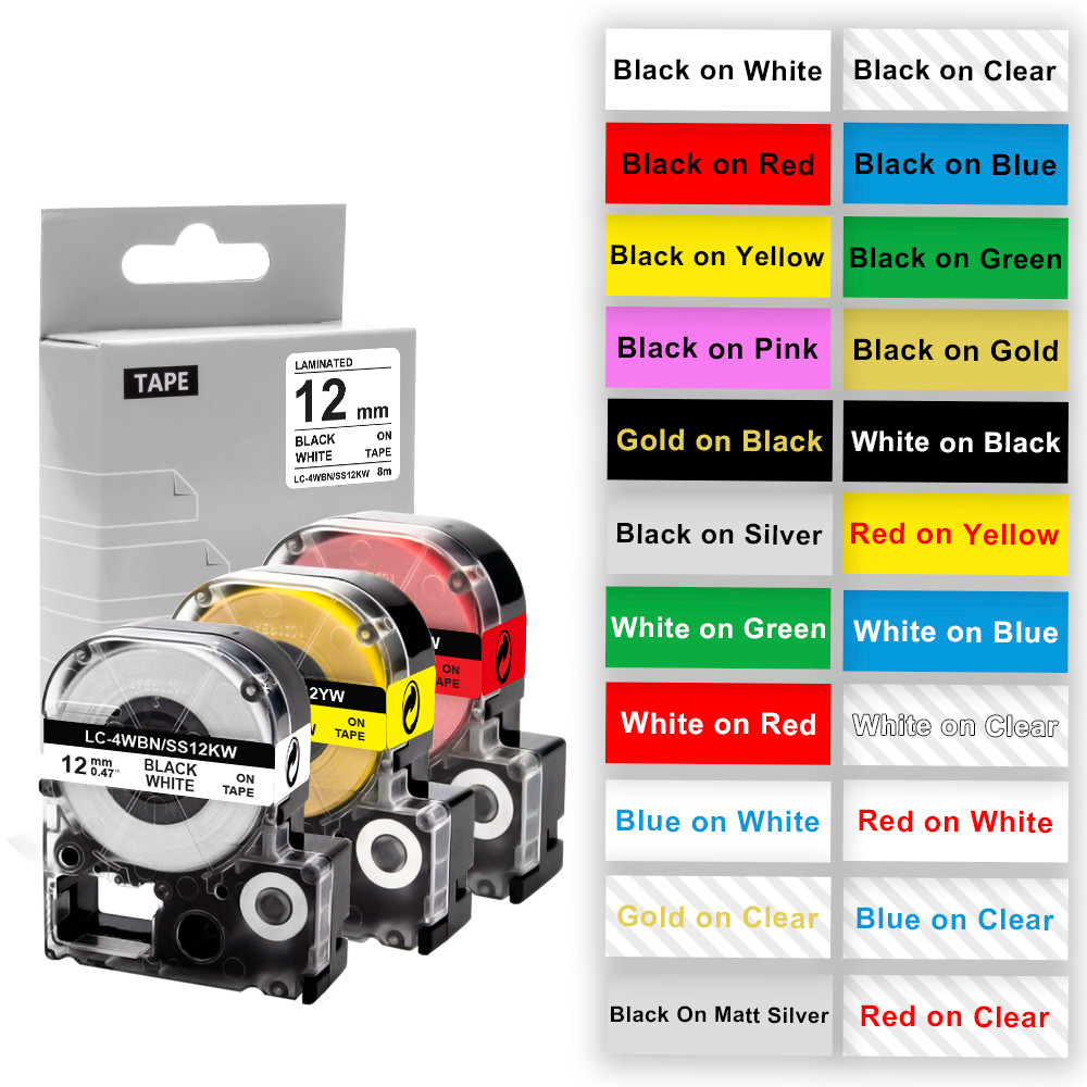 6 / 9 / 12mm SS12KW LK-4WBN Băng Tương Thích Cho Epson LW-300 LW-400 LW-600P LW-700 Máy Làm Nhãn ST1
