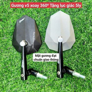  Gương xe máy kính chiếu hậu xoay 360 độ mẫu V5 H2c Đạt chuẩn giao thông - 2 màu đen bạc phụ tùng xe máy caoduongracing 