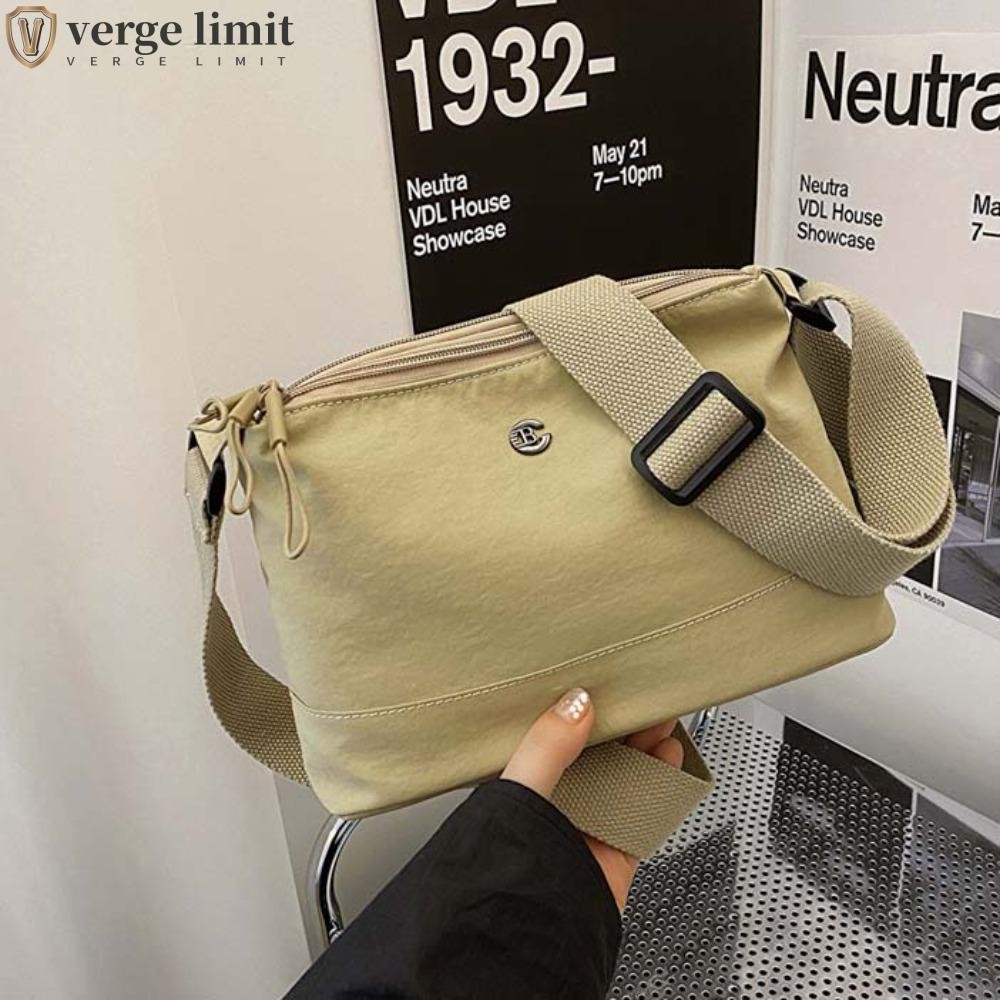 Verge LIMIT Túi đeo vai dung tích lớn, Dây đeo rộng Túi vuông Nylon phong cách Nhật Bản, Dây đeo có thể điều chỉnh màu đen Kaki Túi thể thao thông thường dành cho nữ