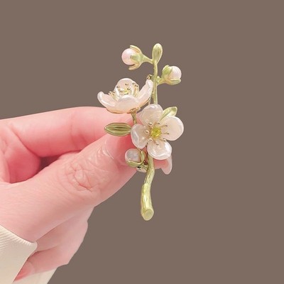 Phụ Nữ Vintage Phụ Kiện Cây Hoa Nhài Thổ Cẩm Quần Áo Tinh Tế Cổ Nhựa Pin ﻿Pd1903