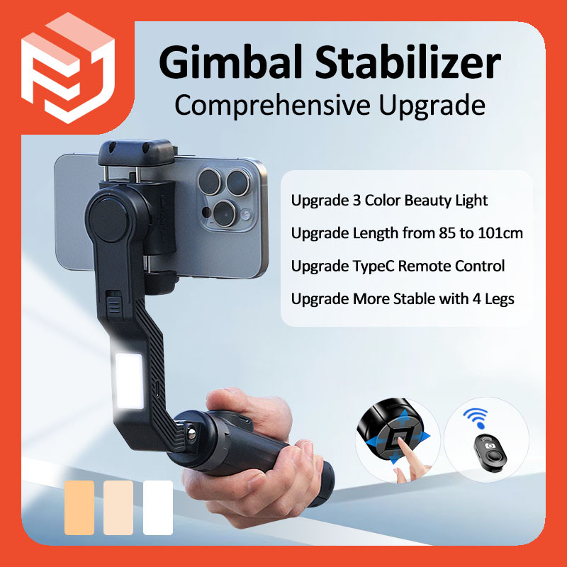 Nâng cấp Bộ ổn định Gimbal cho Bộ ổn định điện thoại có đèn làm đẹp Gậy Selfie chống rung Vlogging Tripod Stick với điều khiển từ xa Bluetooth