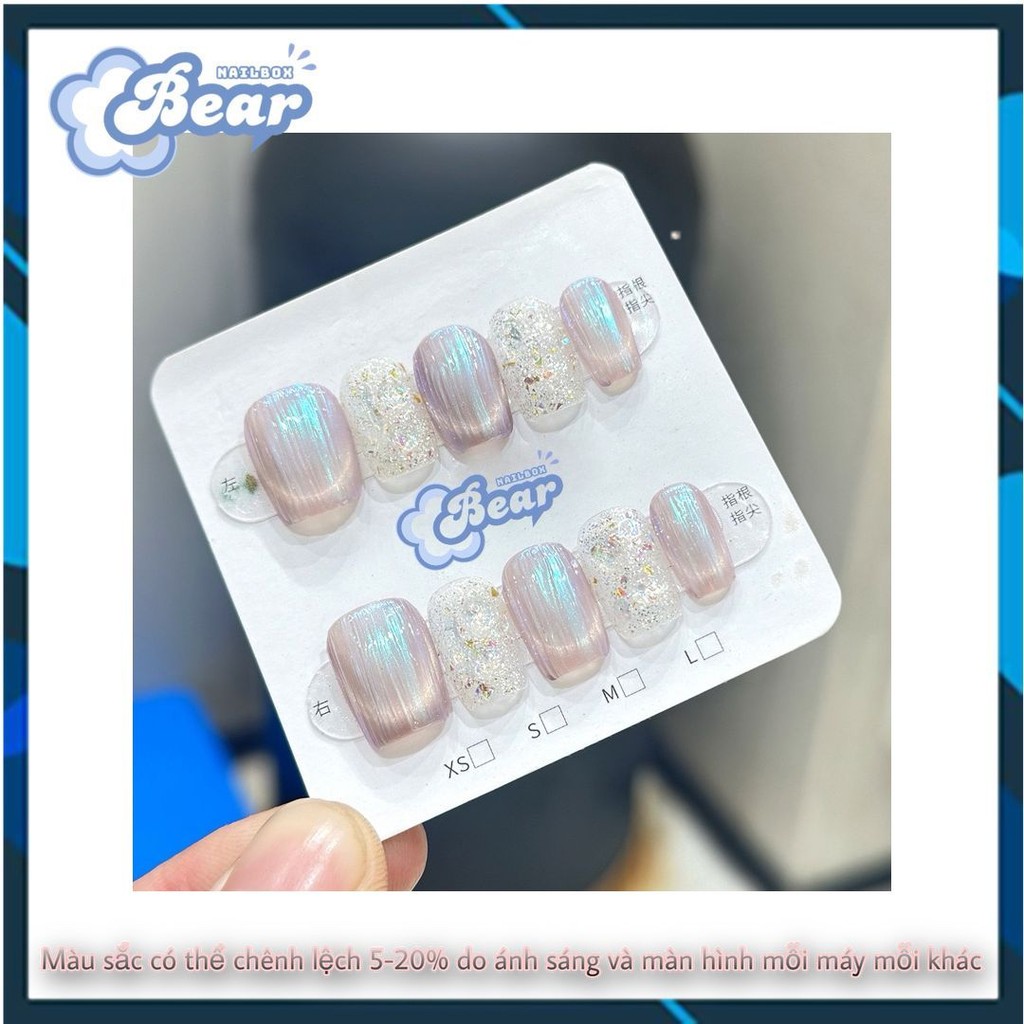 B104 Nailbox thủ công mắt mèo tráng gương phối nhũ form ngắn