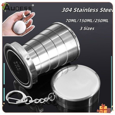 Cốc gấp bằng thép không gỉ Aubess 304, Cốc du lịch di động có móc khóa, Cốc có thể thu vào ngoài trời
