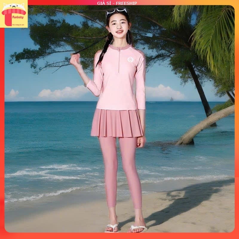 Đồ bơi bé gái size đại 5-14 tuổi rời in chữ hàng YUKE, Bộ bơi cho bé cao cấp vải co giãn cực tốt