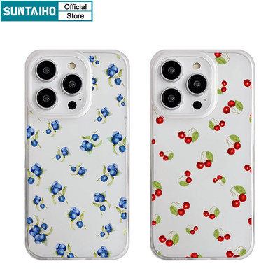 Suntaiho Thẩm Mỹ Blueberry Họa Tiết Anh Đào Trong Suốt Mờ Dành Cho Iphone 16 15 14 12 13 11 Pro Max IP 7 8 Plus Iphon X Xs XR Xs Max TPU Silicon Mềm Cao Cấp Chống Sốc Ốp điện thoại