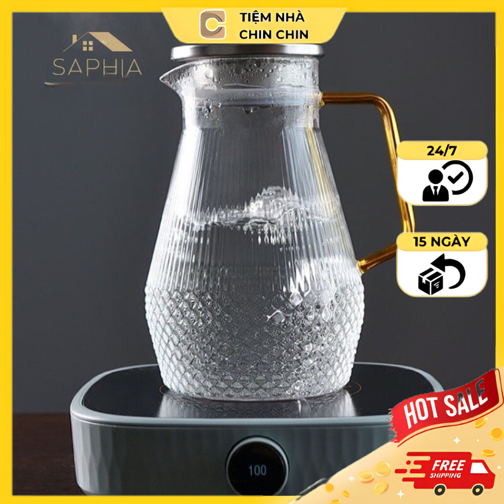 Bình Đựng Nước Thuỷ Tinh Chịu Nhiệt Bình Thuỷ Tinh Decor Ca Hấp Thụ Nước Thời Thượng Dung Lượng 1,8 