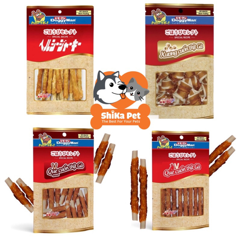 Snack Xương Nơ/Que Gặm Sạch Răng Cho Chó Vị Thịt Gà Cuốn/Que Da Bò Nhúng Thịt Gà DoggyMan
