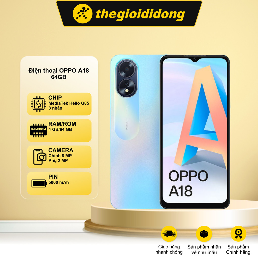 Điện thoại OPPO A18 64GB độ phân giải HD+