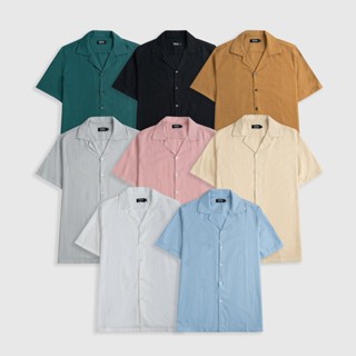 Áo sơ mi TOPGU vải Đũi Nhật thoáng mát, không nhăn form regular cổ vest cộc tay Nam Menswear Cổ Tròn