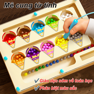Bảng Mê Cung Montessori Bằng Gỗ Nam Châm Giúp Bé Phân Biệt Màu Sắc Và Số Đếm Kích Thích