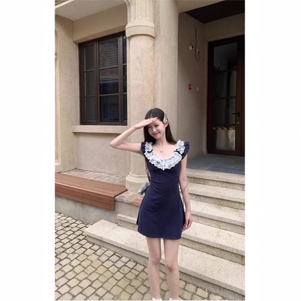 (Khâu ren) Đầm bó gợi cảm màu trơn nơ dự tiệc váy chữ A dễ thươngVáy lệch vai cổ chữ U cóviền cổ bèo | BigBuy360 - bigbuy360.vn