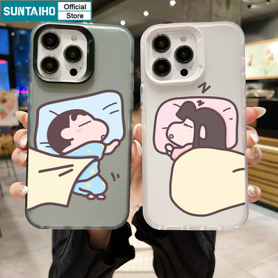 Suntaiho Cặp đôi dễ thương và ấm cúng Vỏ điện thoại họa tiết giấc ngủ trong suốt Matte Soft Premium Vỏ chống sốc cho iPhone 11 12 13 14 15 16 Pro max IP 7 8 Plus Iphon X Xs XR Xs max