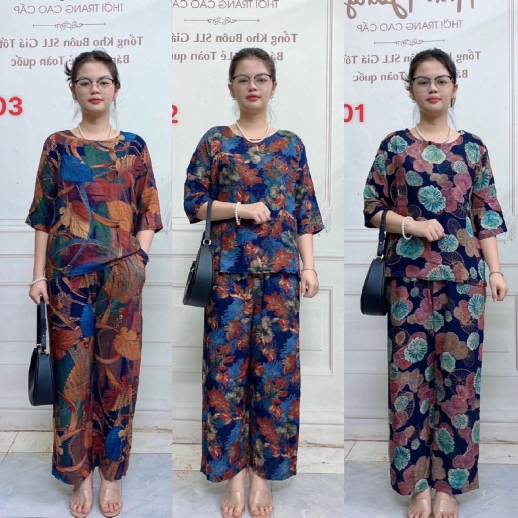 BỘ LANH NHUNG TAY LỠ QUẦN DÀI 3D CHO MẸ CHO BÀ MÃ LN, CHẤT MÁT THẤM HÚT MỒ HÔI