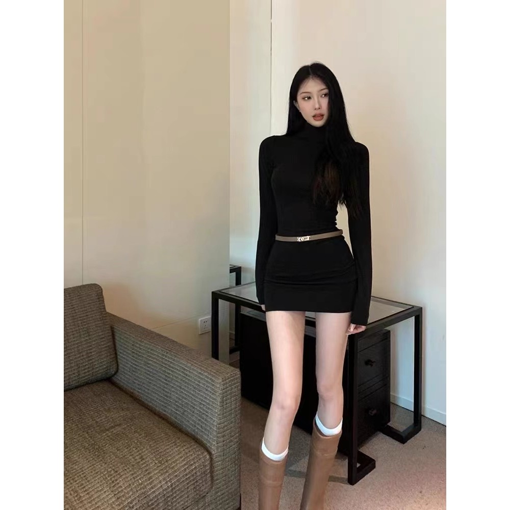 Váy body đen ngắn Đầm Dệt Kim Nữ Dài Tay Cổ Lọ Thời Trang | BigBuy360 - bigbuy360.vn