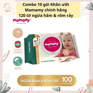 [120 tờ] Combo 10 gói khăn giấy ướt MAMAMY không mùi 100to/120 tờ chính hãnġ công ty cho bé sơ sinh