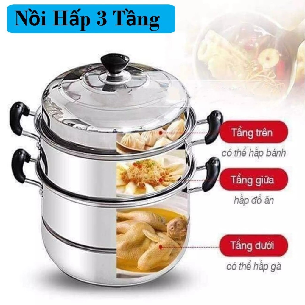 [SIZE LỚN] NỒI HẤP 3 TẦNG INOX CAO CẤP - NỒI HẤP CÁCH THUỶ ĐA NĂNG TIỆN DỤNG CHO MỌI NHÀ BẾP