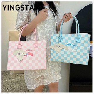 YINGSTAT Túi xách thêu , Túi nỉ Cinnamoroll dung tích lớn nỉ, Túi Tote nữ kẻ sọc Anime Kawaii