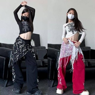 [KeDaYa] Có sẵn. Áo thun dài tay in hình phong cách vintage Mỹ, quần jogger phong cách Hàn Quốc, khăn quấn hông đính sequin cho múa bụng, Set đồ Hip Hop cho bé gái, trang phục nhảy hiện đại cho trẻ em, Y2K OOTD