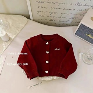 Áo len bé gái 2024 Phong cách mới Năm mới Phong cách mới Áo len Cardigan trẻ em thời trang