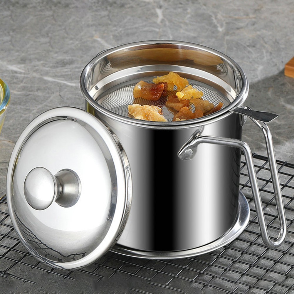 【FEELING 】Oil Filter Pot Superior Straining Performance With Dust-proof Lid Easy To Clean