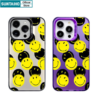 Suntaiho Chất Lượng Cao Màu Vàng Mỉm Cười Họa Tiết Mặt Ốp lưng Iphone 16 15 14 13 12 11 Pro Max TPU Silicon Mềm Cao Cấp Chống Sốc Ốp Lưng