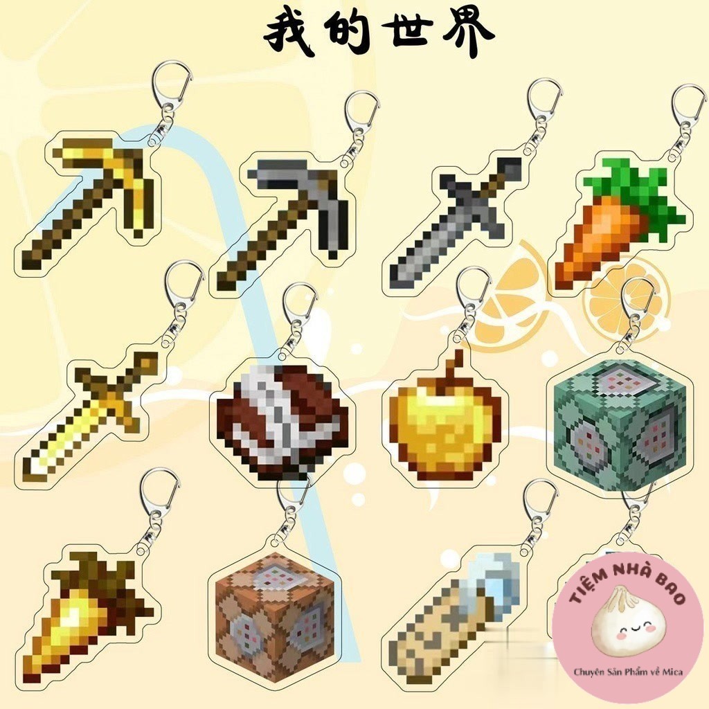 Thiết bị ngoại vi Minecraft Móc khóa Minecraft thanh kím kim cương vật tổ bất diệt xô dung nham - Bá