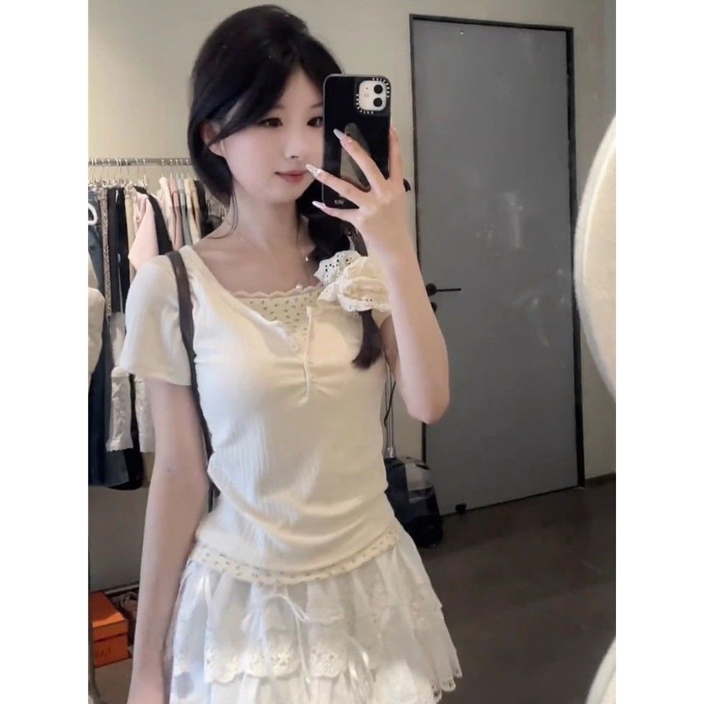 Meet-Adm Bộ Áo Thun + Chân Váy Nữ Bộ Đồ Hai Mảnh Viền Ren Thời Trang Mùa Hè Mới | BigBuy360 - bigbuy360.vn