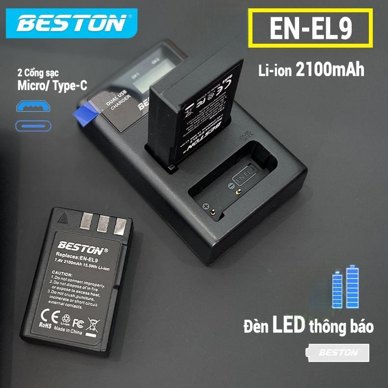 Sạc + 2 Pin Nikon EN-EL9 Beston dùng cho Nikon D40 D40x D60 D3000 D5000 (Hàng chính hãng)