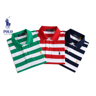  POLO Ralph Lauren Phong Cách Mới Áo Sơ Mi POLO Sọc Áo Thun Ve Áo Lược Cotton Thêu logo Áo Thun Sọc Tay Ngắn Áo Sơ Mi POLO 