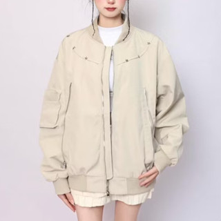 Áo Bomber Ngôi Sao Vòng Cổ Màu Be KCloset Áo Khoác Kaki Dáng Rộng Nam Nữ NA430