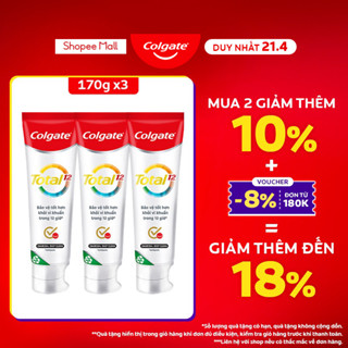 Bộ 3 Kem đánh răng Colgate Total than hoạt tính bảo vệ toàn diện 12 giờ 170g