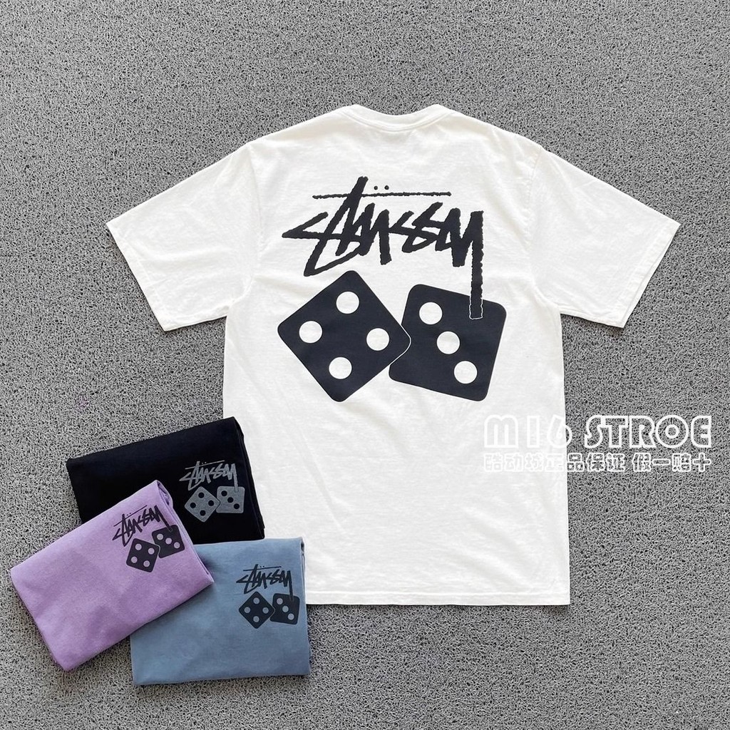 STUSSY Xúc xắc Sắc tố Cổ điển Họa tiết xúc xắc Áo thun ngắn tay mới unisex