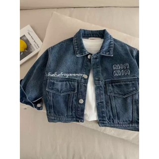 Trẻ Em Trẻ Em Áo Khoác Denim Phong Cách Mùa Thu Bé Trai Bé Gái Dạo Phố Áo Khoác Chữ Trẻ Em Retro Đau Khổ Denim Top